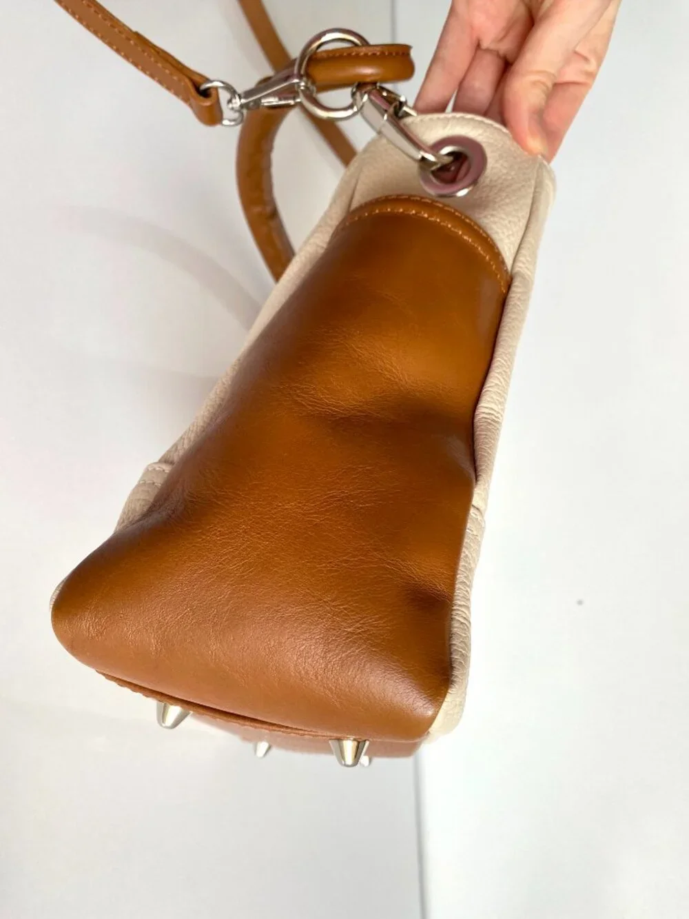 I Medici Firenze Leather Ivory Brown Convertible Hobo Shoulder Bag Made in Italy